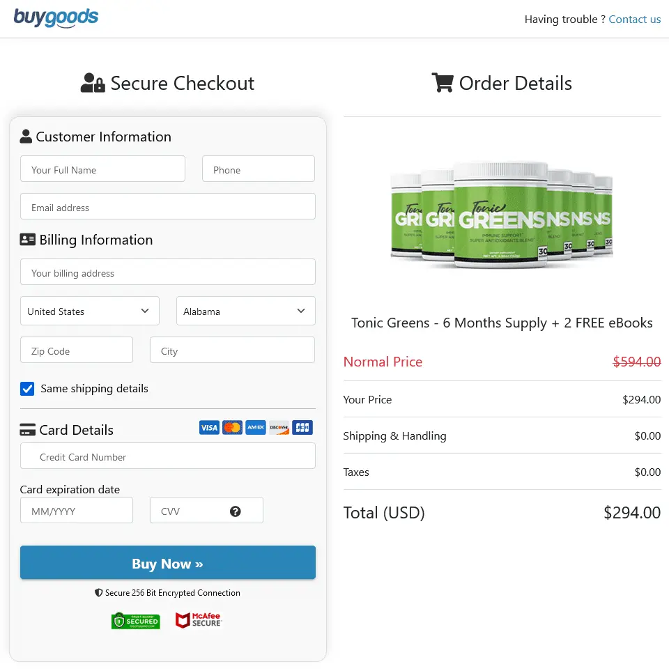 Tonic Greens Tonic Greens Secure Checkout